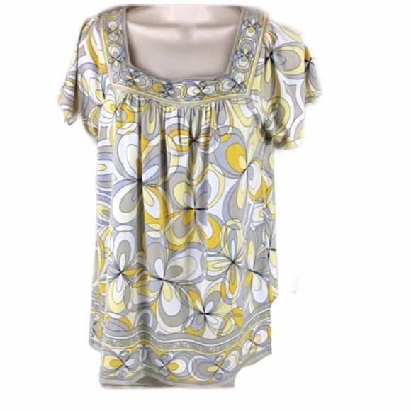 MICHAEL Michael Kors Tops - Michael Kors Yellow & Gray Peasant Top EUC